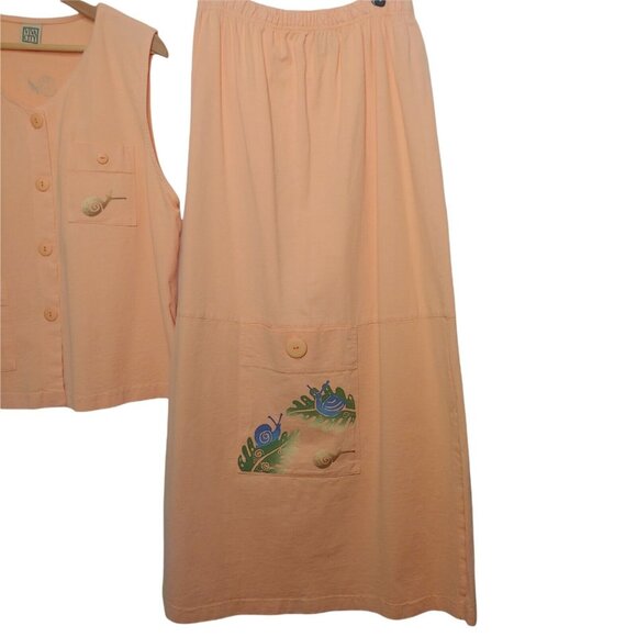 Viva City L Outfit Vest Skirt Short Sleeve Shirt Snail Textile Art Peach USA - Picture 4 of 11